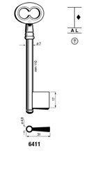 Toon details voor Silca Klaviersleutel 6411 pijp 110x7mm Afbeelding van Silca Klaviersleutel 6411 pijp 110x7mm
