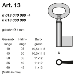 Toon details voor Geldkistsleutel Art. 13 40mm Afbeelding van Geldkistsleutel Art. 13 40mm