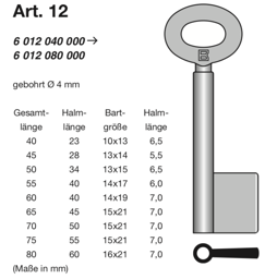 Toon details voor Geldkistsleutel Art. 12 50mm Afbeelding van Geldkistsleutel Art. 12 50mm