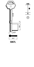 Toon details voor Silca Klaviersleutel ijzer borst 5867L Afbeelding van Silca Klaviersleutel ijzer borst 5867L