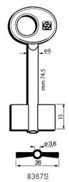 Toon details voor Silca Klaviersleutel brass 8367S Afbeelding van Silca Klaviersleutel brass 8367S