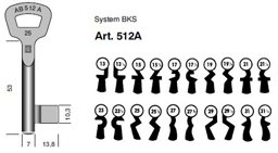 Toon details voor BKS klaviersleutel art.  512A- 50B /29 Afbeelding van BKS klaviersleutel art.  512A- 50B /29