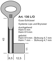 Toon details voor Klaviersleutel art. 136L/O Pijp 6.5mm Afbeelding van Klaviersleutel art. 136L/O Pijp 6.5mm