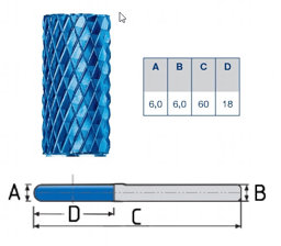 Toon details voor Hardmetaal frees BLUE TEC 60mm lang 6mm dik voor milwaukee Afbeelding van Hardmetaal frees BLUE TEC 60mm lang 6mm dik voor milwaukee