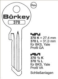 Toon details voor Borkey Cilindersleutel 370L GA Afbeelding van Borkey Cilindersleutel 370L GA