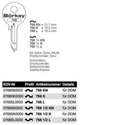 Toon details voor Borkey Cilindersleutel 766½KN Afbeelding van Borkey Cilindersleutel 766½KN