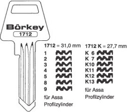 Toon details voor Borkey 1712k/13 Cilindersleutel voor ASSA Afbeelding van Borkey 1712k/13 Cilindersleutel voor ASSA