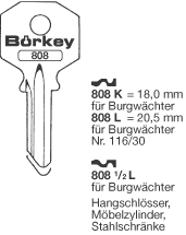 Toon details voor Borkey 808½L Cilindersleutel. voor BURG Afbeelding van Borkey 808½L Cilindersleutel. voor BURG
