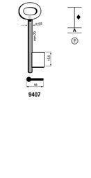 Toon details voor Silca klaviersleutel 9407 dop 75x4.5mm Afbeelding van Silca klaviersleutel 9407 dop 75x4.5mm