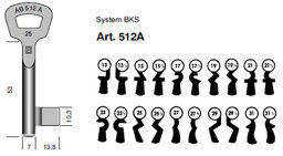 Toon details voor BKS klaviersleutel art.  512A- 50B /31.5 Afbeelding van BKS klaviersleutel art.  512A- 50B /31.5