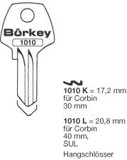 Afbeelding van Borkey 1010K Cilindersleutel voor CORBIN