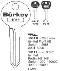 Afbeelding van Borkey 1011K Cilindersleutel voor HUF HB, BMW