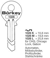 Afbeelding van Borkey 1026K Cilindersleutel voor CHG 16,8 MM