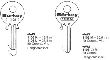 Afbeelding van Borkey 1108L Cilindersleutel voor CORONA HANG.
