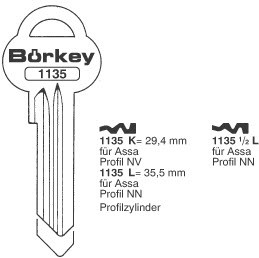 Afbeelding van Borkey 1135K Cilindersleutel voor ASSA NN
