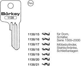 Afbeelding van Borkey 1138 15 Cilindersleutel voor DOM  MS