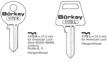 Afbeelding van Borkey 1172L Cilindersleutel voor AMERICAN LOCK