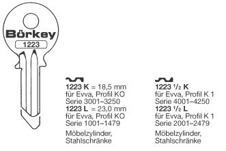 Afbeelding van Borkey 1223½K Cilindersleutel voor EVVA K1M MS