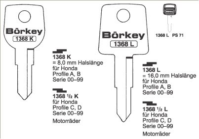 Afbeelding van Borkey 1368K Cilindersleutel voor HONDA,SER.A+B