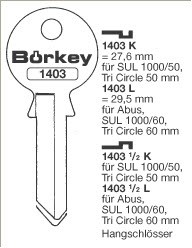 Afbeelding van Borkey 1403½K Cilindersleutel voor TRI CIRCLE