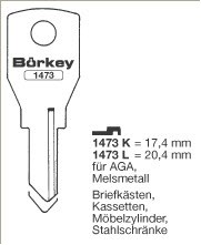 Afbeelding van Borkey 1473L Cilindersleutel voor AGA MÖBEL
