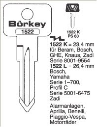 Afbeelding van Borkey 1522L Cilindersleutel voor ZADI