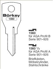 Afbeelding van Borkey 1560 Cilindersleutel voor AGA MÖBEL