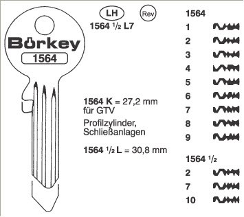 Afbeelding van Borkey 1564½K 2 Cilindersleutel voor GTV PROF.