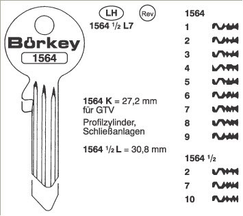 Afbeelding van Borkey 1564K 6 Cilindersleutel voor GTV PROF.