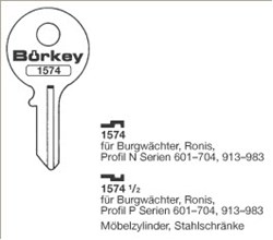 Afbeelding van Borkey 1574½ Cilindersleutel voor RONIS MÖBELZ.