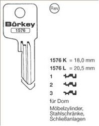 Afbeelding van Borkey 1576L 1 Cilindersleutel voor DOM SCHL.ANL.