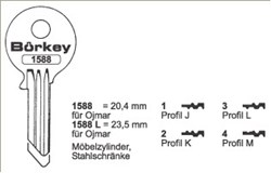 Afbeelding van Borkey 1588 3 Cilindersleutel voor OJMAR,PROF. L