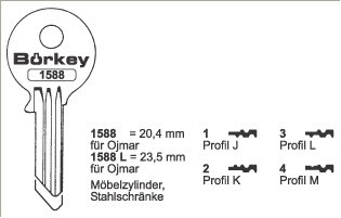 Afbeelding van Borkey 1588 3 Cilindersleutel voor OJMAR,PROF. L