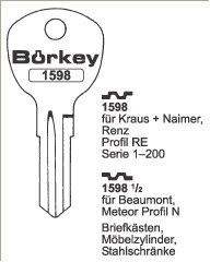 Afbeelding van Borkey 1598 Cilindersleutel voor RENZ BRIEFK.