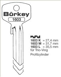 Afbeelding van Borkey 1603M Cilindersleutel voor TRIO VING