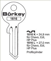 Afbeelding van Borkey 1616K Cilindersleutel voor  PROFILCilindersleutelLINDER