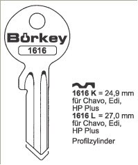 Afbeelding van Borkey 1616L Cilindersleutel voor  PROFILCilindersleutelLINDER