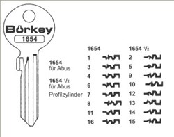 Afbeelding van Borkey 1654½ 12 Cilindersleutel voor ABUS