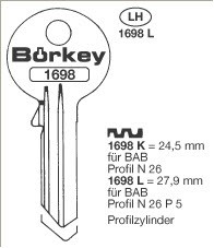 Afbeelding van Borkey 1698L Cilindersleutel voor BAB PROF.