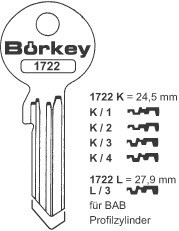 Afbeelding van Borkey 1722K 1 Cilindersleutel voor BAB PROF.