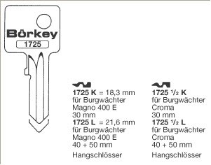 Afbeelding van Borkey 1725½L Cilindersleutel voor BURGWÄCHTER