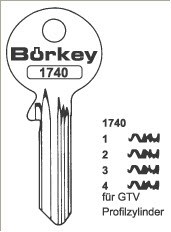 Afbeelding van Borkey 1740 1 Cilindersleutel voor GTV