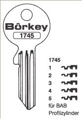 Afbeelding van Borkey 1745 1 Cilindersleutel voor BAB