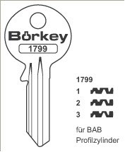 Afbeelding van Borkey 1799 1 Cilindersleutel voor BAB PROF.