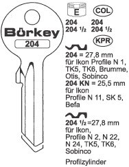 Afbeelding van Borkey 204½ Cilindersleutel voor Z.I. N2