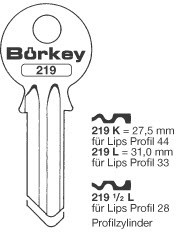 Afbeelding van Borkey 219½ Cilindersleutel voor LIPS 28