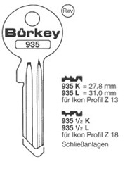 Afbeelding van Borkey 935K Cilindersleutel voor  Z.I.Z13 VSA NS