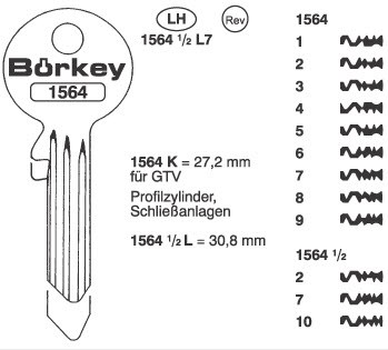 Afbeelding van Borkey 1564½K 10 Cilindersleutel voor GTV PROF.