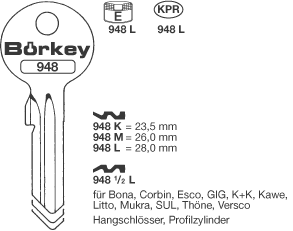 Afbeelding van Borkey 948½L Cilindersleutel. voor CORBIN ETC.