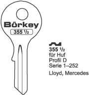 Afbeelding van Borkey 355½ Cilindersleutel voor HUF D (ALT)